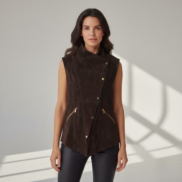 Michael Kors Jackets & Blazers - Michael Kors Collection Chocolate Brown Suede Vest Size 14